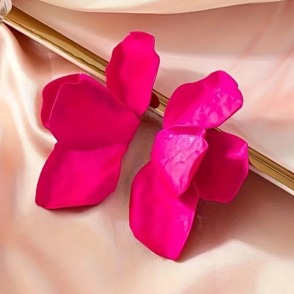 - NWT hot Pink Metal Petal earrings